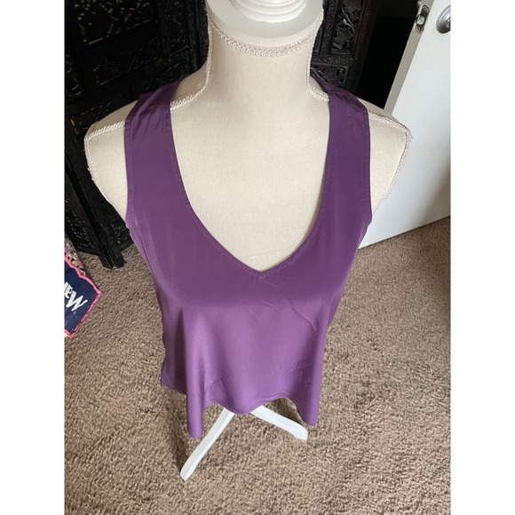 Eclair Womens Regular Fit V-Neck Tank Top Pleated Wide Strap Back Zip Size XS - Picture 3 of 8